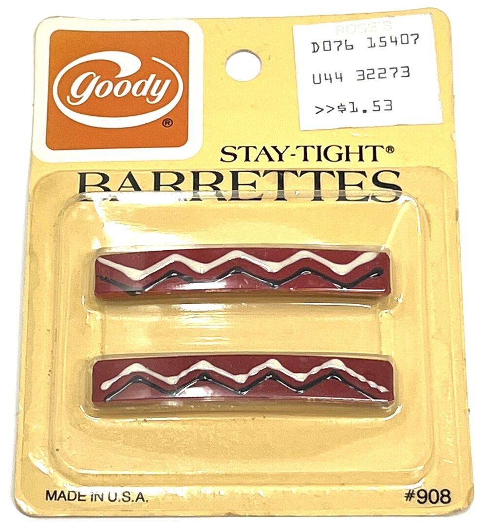 Vintage Goody Stay Tight Barrettes 2.25” Metal Red Black Ivory #908 1982 NIP (2)